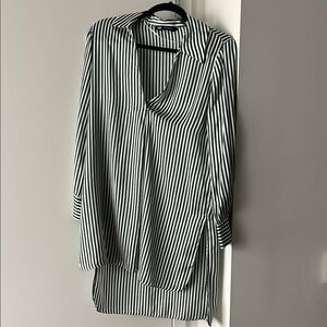 Zara Green and White Striped Blouse